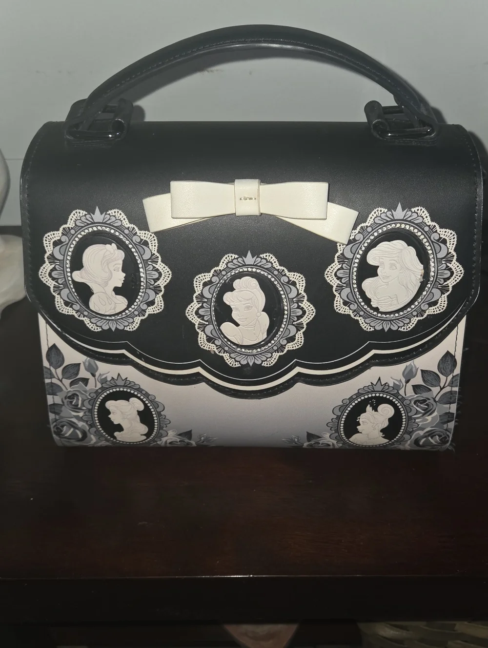 Loungefly Black & White Cameo Bow Satchel